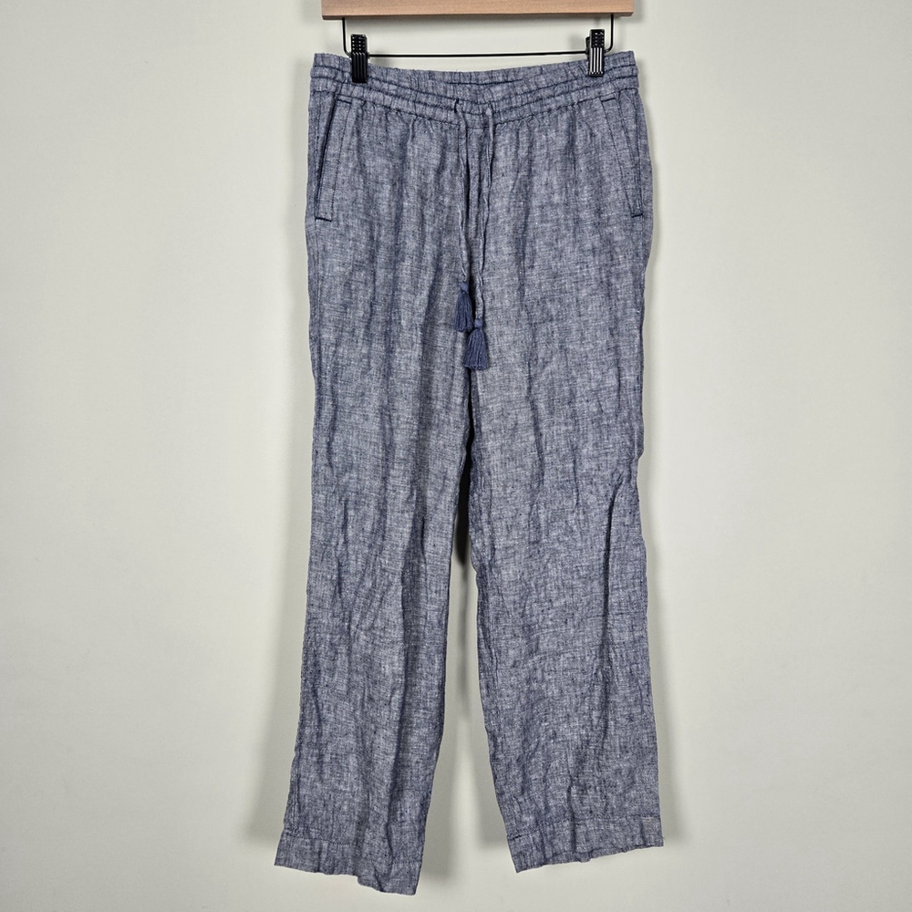 Talbots Womens Linen Wide Leg Pants Size 4P Blue Pull On Lagenlook Beach Island
